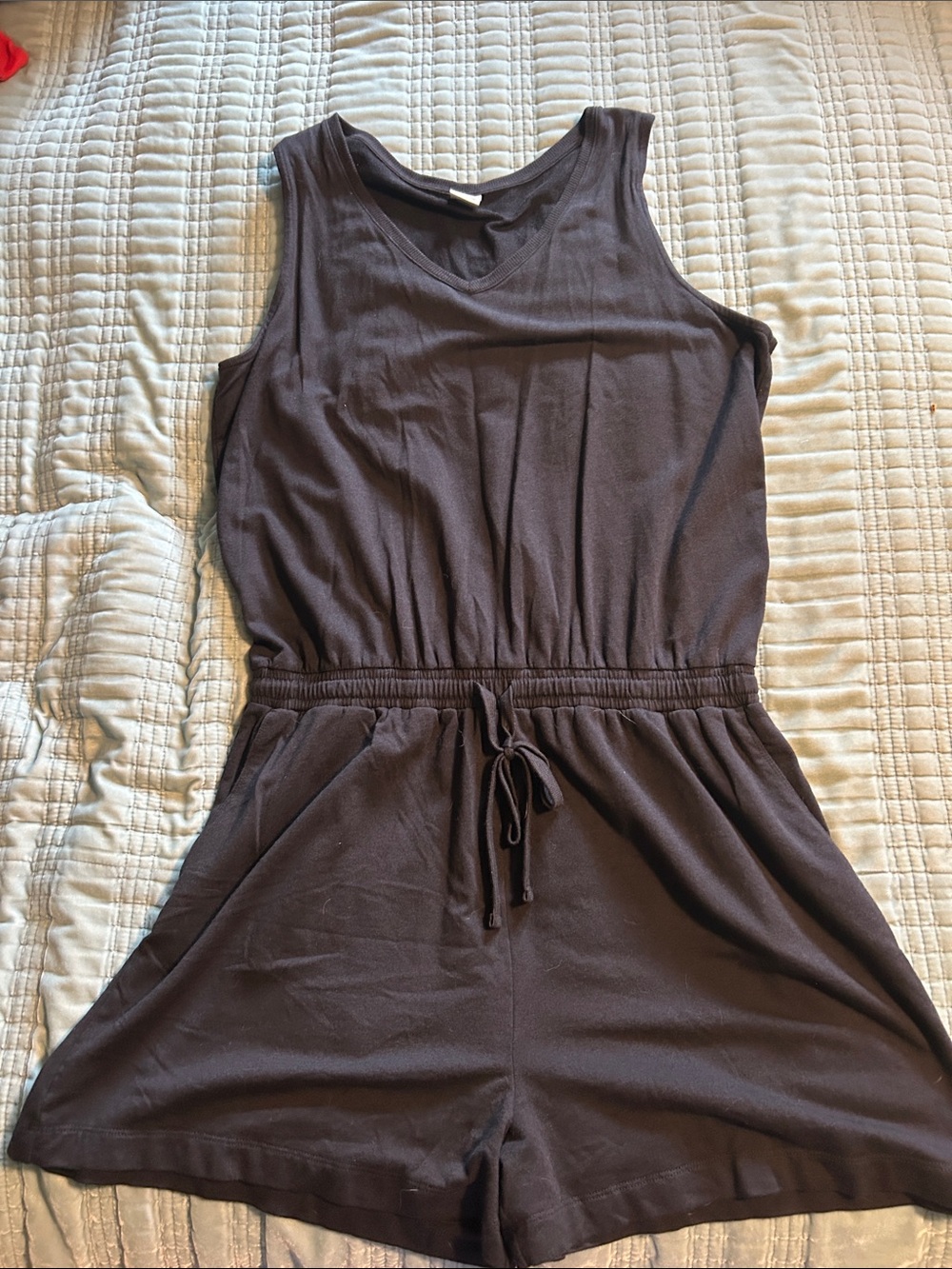 Amazon Essentials Black Sleeveless V-Neck Drawstring Romper